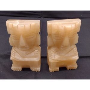 Vintage Pair Of Onyx Aztec Maya Tiki 5" bookends